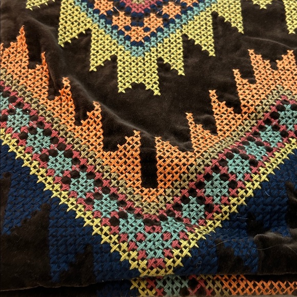 Pottery Barn Brown Velvet and embroidered Crosstitch sCushion Cover  26”x26” - Picture 5 of 8